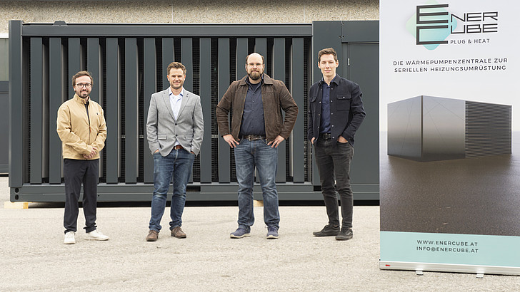 Das Team von EnerCube (v.l.n.r.): Felix Neumann, Geschäftsentwicklung, David Riedl, Andreas Schiener, Leitung Produktentwicklung, Laurenz Sutterlüty